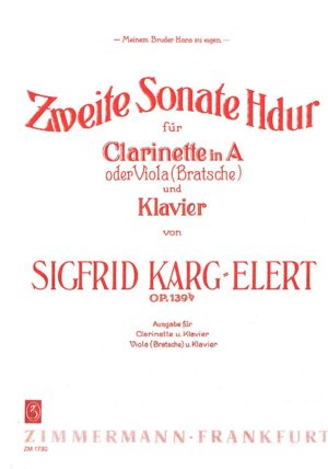 Zweite Sonate in H-Dur op.139b para clarinete en La y piano. Siegfried Karg-Elert