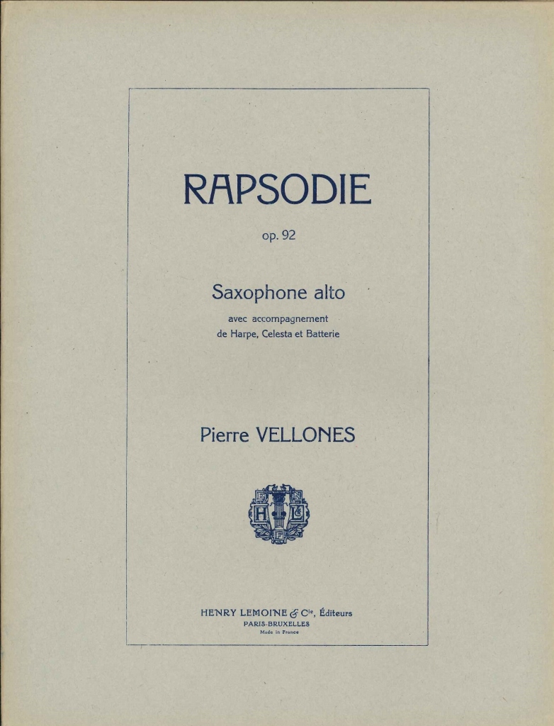 Rapsodie op.92 para saxofón alto. Pierre Vellones