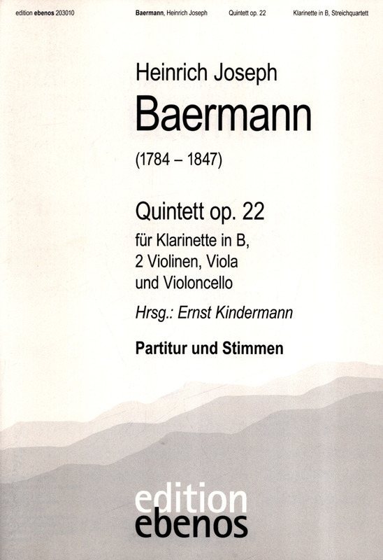 Quintett in f-moll op.22 (ca 1821) para clarinete y piano. Heinrich Joseph Baermann